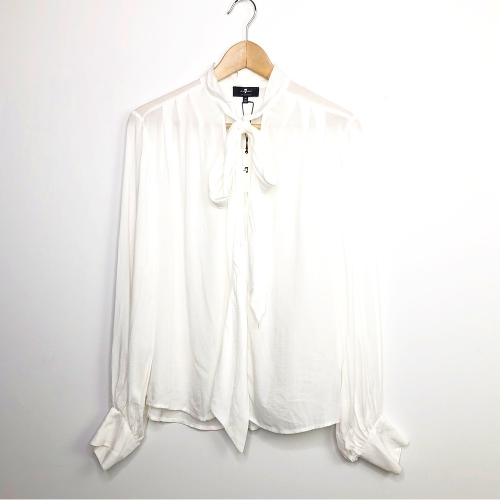 7 for all mankind, white, bow button down shirt